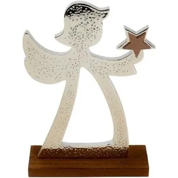 Vánoce Anděl kov s hvězdou na dřevě menší