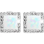 JSB bijoux s.r.o. Stříbrné náušnice puzety s čtvercovým opálem a krystaly Swarovski White malé (Stříbro 925/1000)
