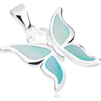 Přívěsek Stříbrný přívěsek 925, motýlek s křídly zdobenými modrou perletí