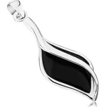 Stříbrný přívěsek 925, lístek s černým kamenem a vlnitou linií nahoře