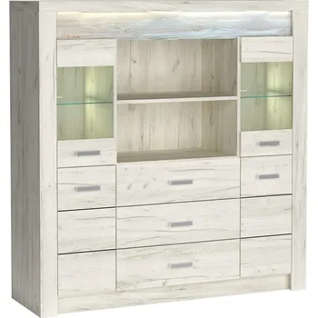 Komoda Vitrínová komoda SWED S22, jasan bílý +možnost VÝNOSU + vyzvednutí ZDARMA