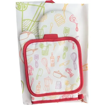 Kuchyňská zástěra Kuchyňský set zástěra chňapky - Love food