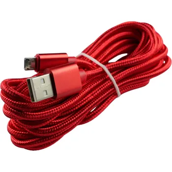 Datový kabel Pletený kabel 3m USB na MICRO-USB Barva: červený
