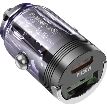 Adaptér do auta Borofone BZ29A s funkcí rychlonabíjení Dual 36W transparentní-fialový