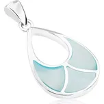 Stříbrný přívěsek 925, kapka s výřezem a dekorativní modrou perletí