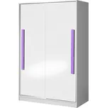 Šatní skříň s posuv. dveřmi BLOURT, bílý lesk/fialová +možnost VÝNOSU + vyzvednutí ZDARMA