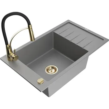 Granitový dřez MEXEN/S - Elias granitový dřez 1 s odkapávačem včetně baterie Aster, šedá 6511-71-73450-57-G