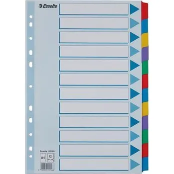 Zesílené rejstříky "Mylar", mix barev, karton, A4, 12 dílů, ESSELTE