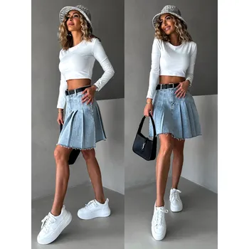 Dámské šaty Světle modrá skládaná džínová sukně STRONGELE Velikost: S