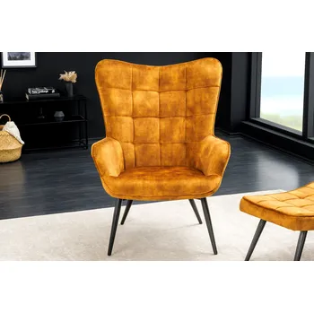 Křeslo Designové retro křeslo Scandinavia žluté samet