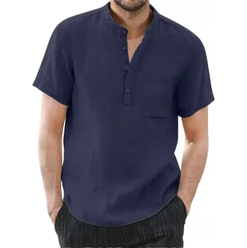 Pánské oblečení Letní pánská košile z prodyšného materiálu s knoflíky Barva: Tmavě Modrá, Velikost: XL