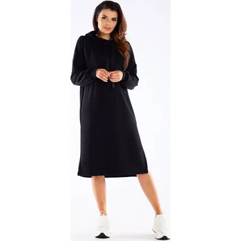 Dámské šaty Oversize šaty s dlouhým rukávem a kapucí M269 Barva: Černá, Velikost: S/M