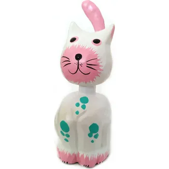 Kočka sedící Soška bílá / Dřevo 15 cm