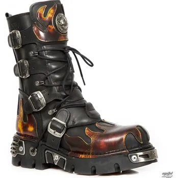 Pánská zimní obuv boty kožené dámské - Flame Boots (591-S1) Black-Orange - NEW ROCK - M.591-S1 - 42
