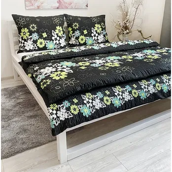 Povlečení Povlečení krepové černé a zelené kytičky Harmonia rozměr povlečení cm: 140x200, 70x90