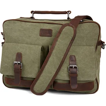 Zelená a hnědá plátěná taška přes rameno Simon - Salt & Hide