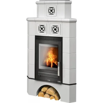 Krbová kamna Kachlová kamna ABX REGINA 6,5 kW rohová s nástavbou, bílý satén 819699