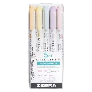 Sada zvýrazňovačů "Mildliner Highlighter", 5 pastelových barev, 1,4 - 4 mm, oboustranný, ZEBRA 78705