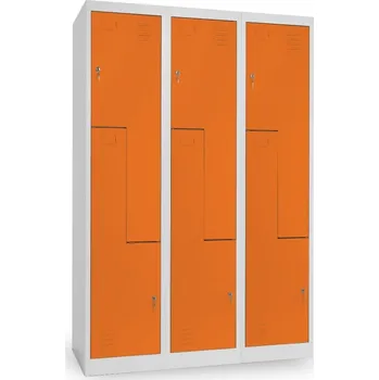 Šatní skříň Kovová šatní skříňka Z, 3 oddíly, 120 x 50 x 180 cm, cylindrický zámek, oranžová - ral 2004