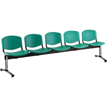 Plastová lavice ISO, 5-sedák - chromované nohy, zelená