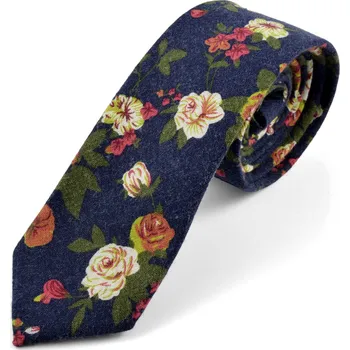 Tmavě modrá kravata s květinovým vzorem - Tailor Toki