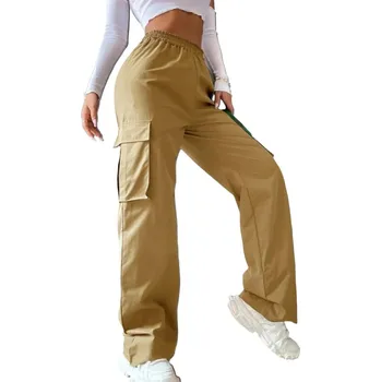 Dámské oblečení Dámské cargo kalhoty s kapsami Barva: Khaki, Velikost: 2XL