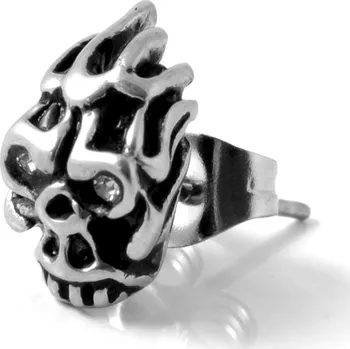 Náušnice Sentio | Náušnice pecka se zirkonem a hořící lebkou z&nbsp;nerezové oceli stříbrné barvy - Lucleon