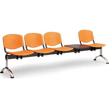 Plastová lavice ISO II, 4-sedák + stolek - chromované nohy, modrá