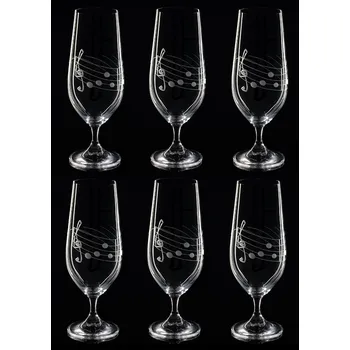 Sklenice Skleničky na pivo 6ks Lara 380ml, noty - ručně ryté (broušené) dárek pro hudebníka