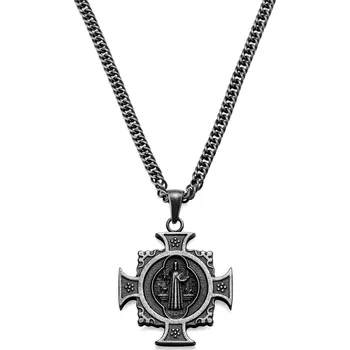 Náhrdelník Sanctus | Vintage náhrdelník s křížem sv. Benedikta ve stříbrné barvě - Lucleon