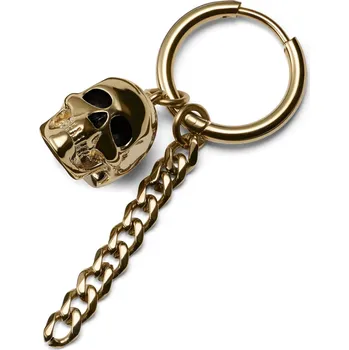 Náušnice Ocelová náušnice zlaté barvy s lebkou a řetízkem - Lucleon