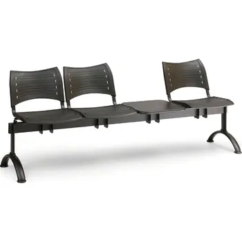 Plastová lavice VISIO, 3-sedák + stolek - černé nohy, modrá