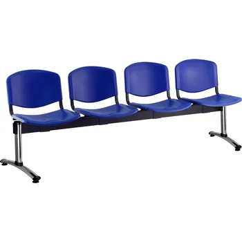 Plastová lavice ISO, 4-sedák - chromované nohy, modrá