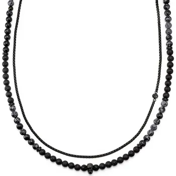 Náhrdelník Rico set náhrdelníků s lávovými kameny a obsidiánem sněhová vločka - Arkai