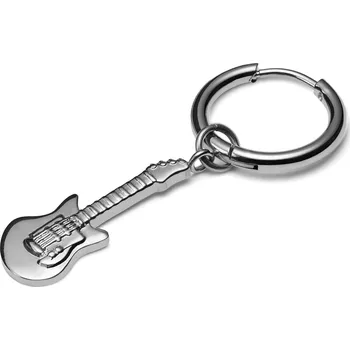 Náušnice Ocelová náušnice kroužek stříbrné barvy s kytarou - Lucleon