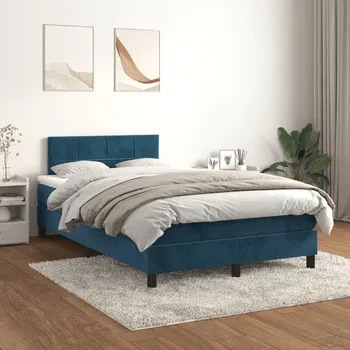 Postel vidaXL Box spring postel s matrací 120 x 200 cm samet [3141295] Barva: Tmavě moddrá
