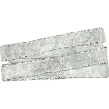 Stuha Vánoční stuha organzová HARMONY bílá 15mm x 2m (6,- Kč/m) (Vánoční stuha organzová, transparentní stříbrný potisk motiv hvězdy, s drátkem)