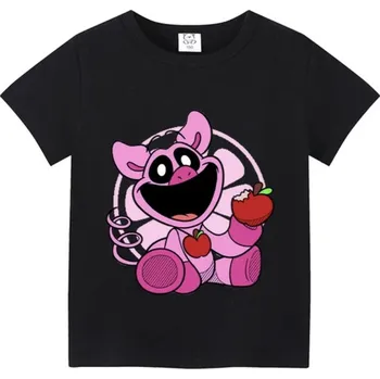 Dívčí tričko Smiling Critters dětské černé tričko s potiskem (vel. 100 - 160) Varianta: potisk - růžový, Velikost: 100