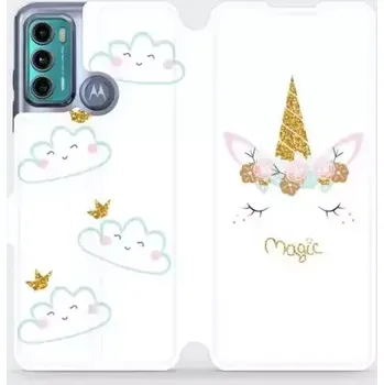 Pouzdro na mobilní telefon Flipové pouzdro Mobiwear na mobil Motorola Moto G60 - MH01P Jednorožec magic - lehce umazané (Parádní flip obal, kryt, pouzdro Mobiwear na mobilní telefon Motorola Moto G60 s motivem MH01P Jednorožec magic)