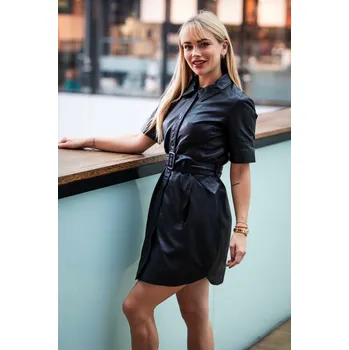 Dámská košile Dámské černé kožené šaty Velikost M