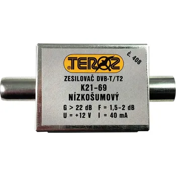 Anténní zesilovač anténní zesilovač DVB-T / DVB-T2 22dB TEROZ č.408 IEC konektory
