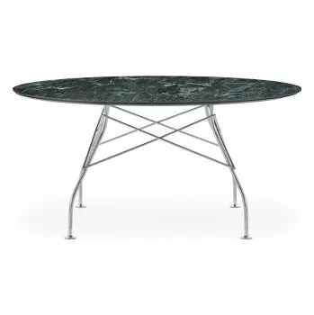 Jídelní stůl Glossy Marble finish kulatý 130 cm chrormová bílá mramor