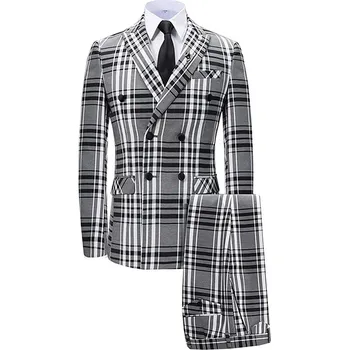 Pánský oblek Formální pánský oblek 3v1 s kostkovaným vzorem Barva: Černá, Velikost: XS