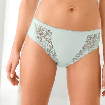 Kalhotky Sada 3 kalhotek midi z pružné bavlny s krajkou mandlová+růžová+zelená 50/52