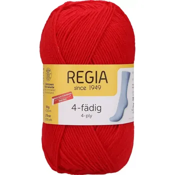 Příze Regia 4-Ply Uni 2054 Červená 210m/50g (Ponožková příze Regia Uni 4-Ply 2054 Red)