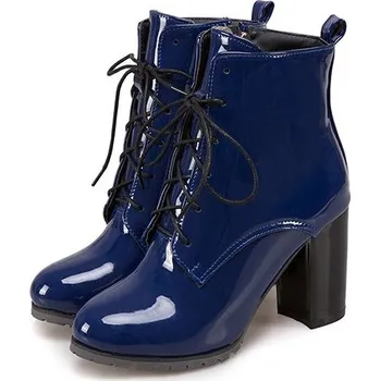 Dámské kozačky Lakované boty šněrovací na podpatku GoodDayGirl Barva: Modrá, Velikost: 38