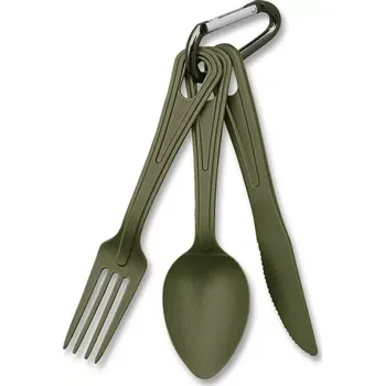 Outdoor vaření Příbor US LEXAN 3dílný na karabině (Lehký a zároveň pevný polykarbonátový příbor pro všeobecné použití.)