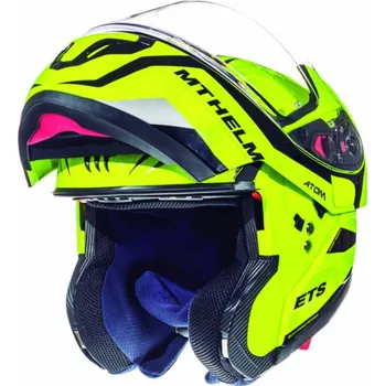 Helma na motorku MT HELMETS MT ATOM Divergence výklopná přilba reflexní žlutá Velikost.: S