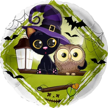 Balónek Premioloon Balonek fóliový Čarodějnice kočka a sova, 43 cm