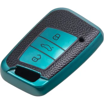 TPU obal pro klíč VW Passat B8, tyrkysový-kůže